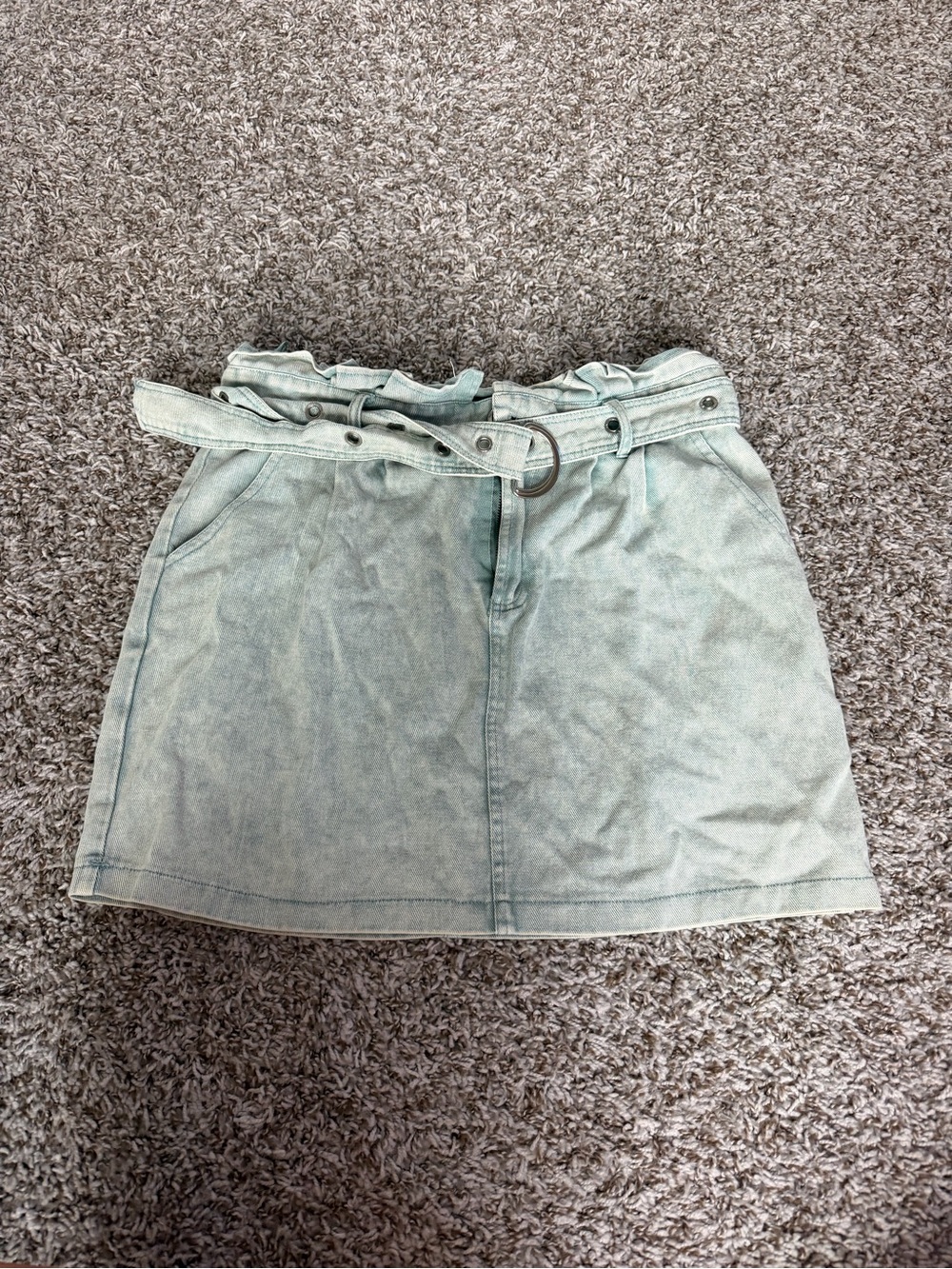She + Sky Light Sage Paperbag Waist Mini Skirt with Belt